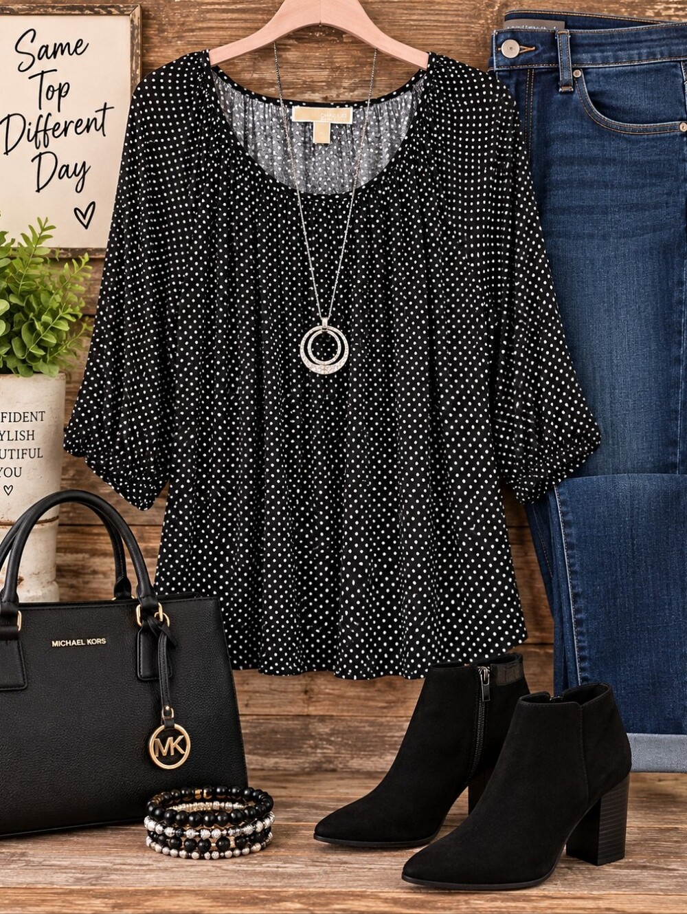 Michael Kors Black Polka Dot Scoop Neck Blouse Michael Kors 1X Black White